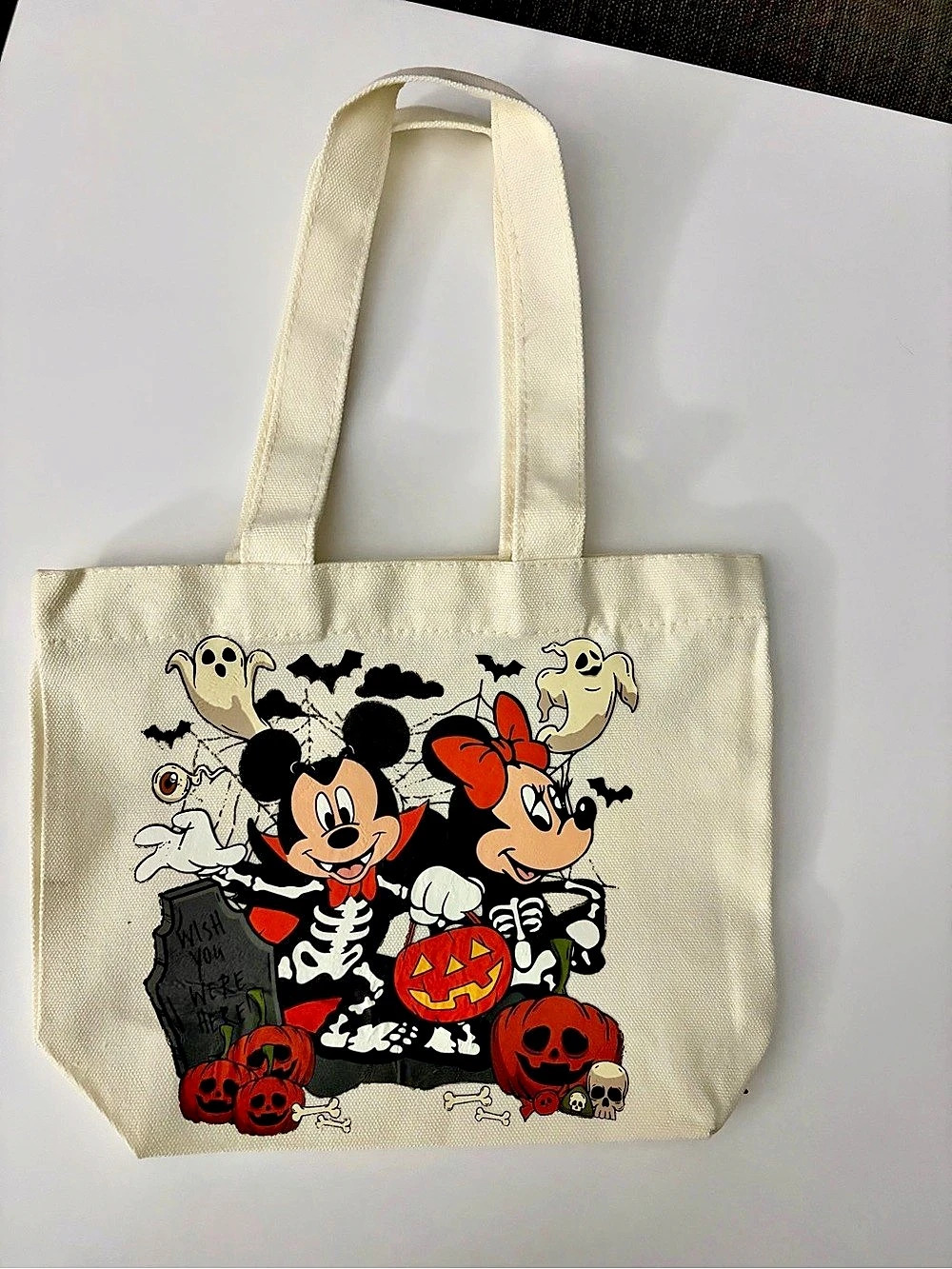 mickey and minnie  Halloween Character Print Tote Bag- GLOWS IN THE DARK